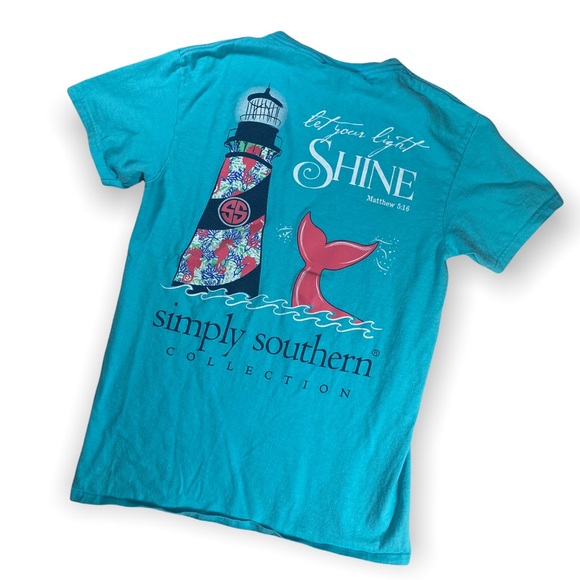 Simply Southern Let your Light Shine T Shirt size Small aqua teal blue - Picture 1 of 7